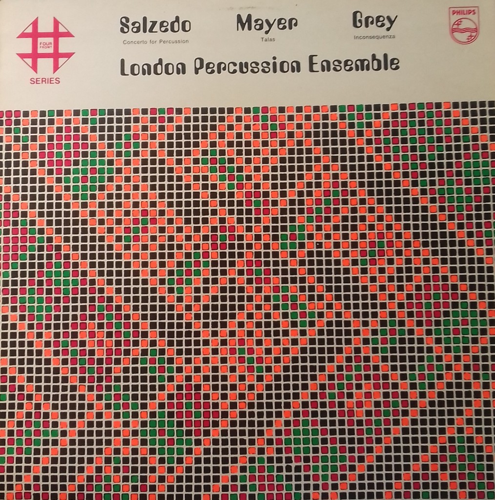 LP cover with coloured dots: percussion music by Salzedo, Mayer, Grey