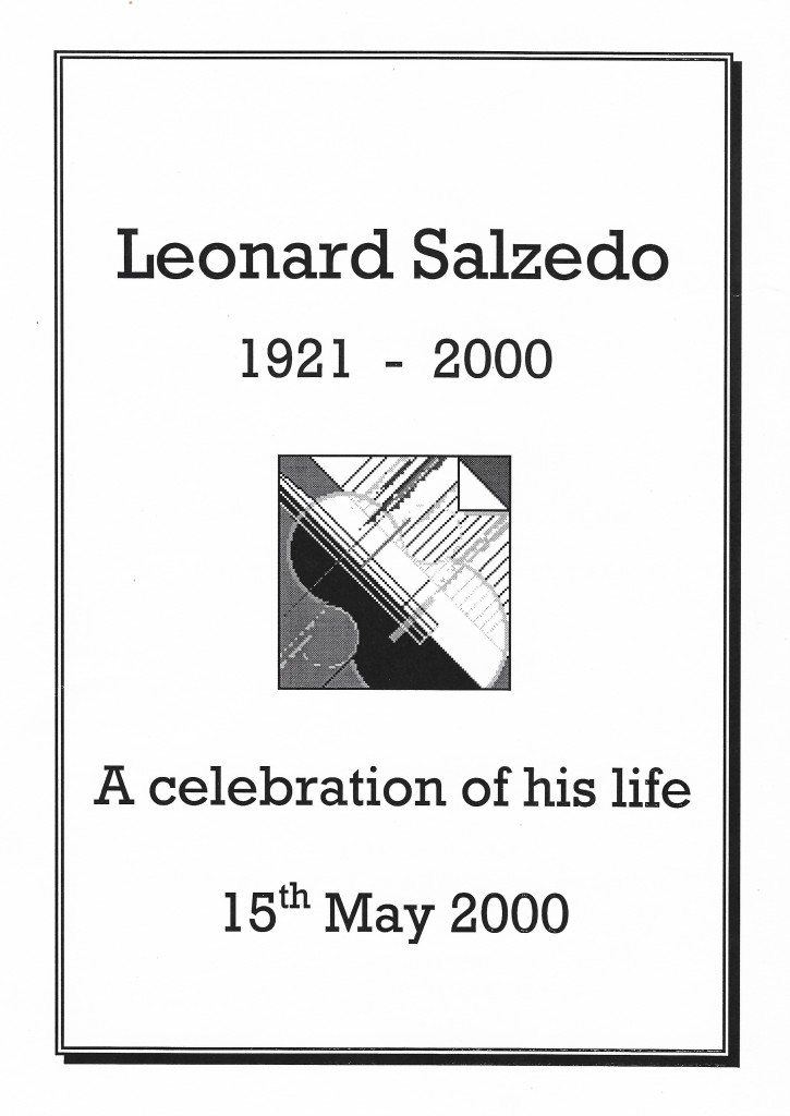 Leonard Salzedo Celebration of Life 15 May 2000 plus drawing of a violin