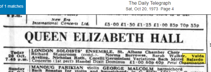 Queen Elizabeth Hall concert listing for Harpsichord Concerto concert 1973